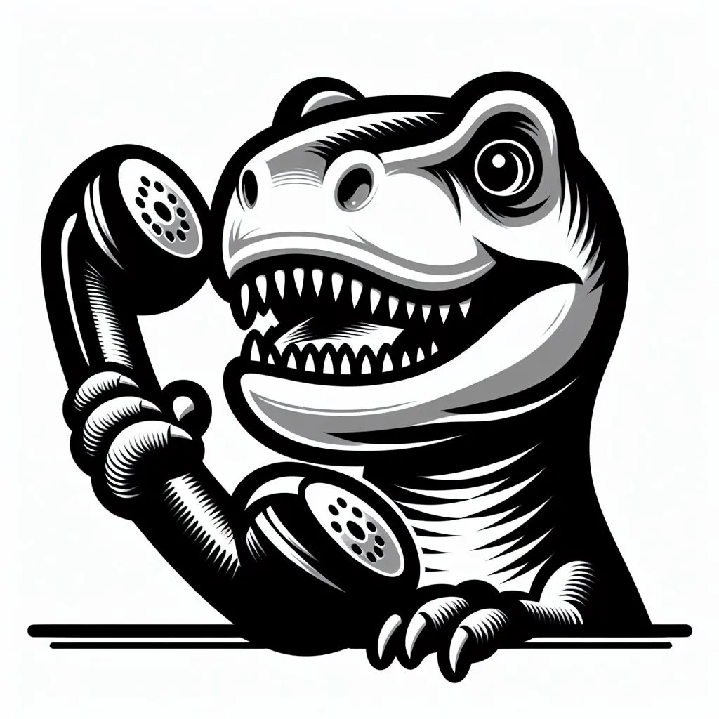 T-Rex con un telefono in mano